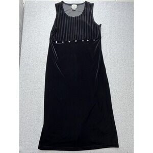 Studio Ease Dress Womens‎ Large Black Velvet Sleeveless Midi Made in USA Stretch
